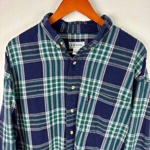 IZOD Mens XL Button Down Long Sleeve Plaid‎ Flannel Shirt